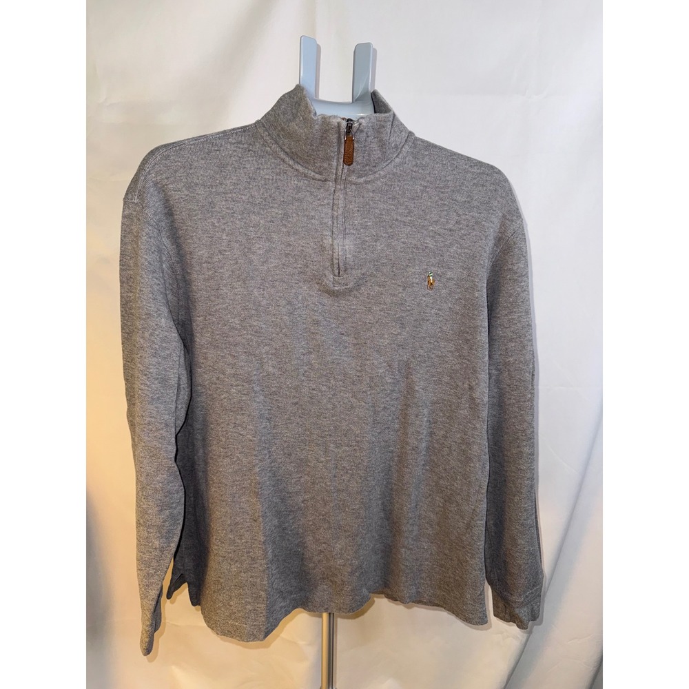 Polo Ralph Lauren Mens Estate Rib Quarter‎ Zip Pullover Sweater Heather Grey L